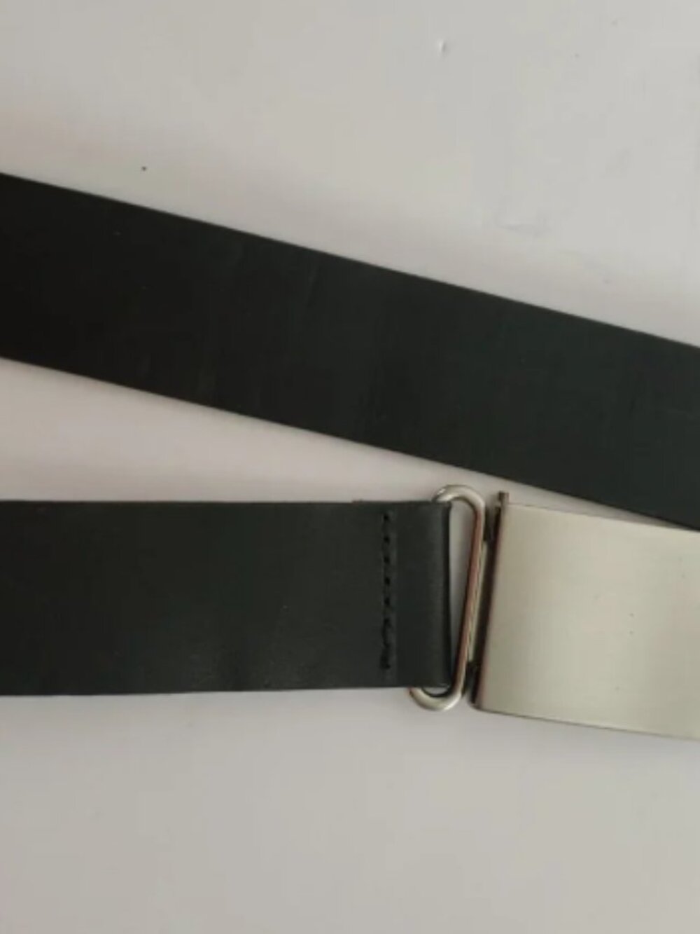 MEDIUM Minimalist Black LEATHER Belt Matte Silver tone Sleek Square Buckle - Picture 6 of 7